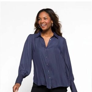 Free People Serena Silky Button Down Relaxed Blouse | Women Size XS Blue